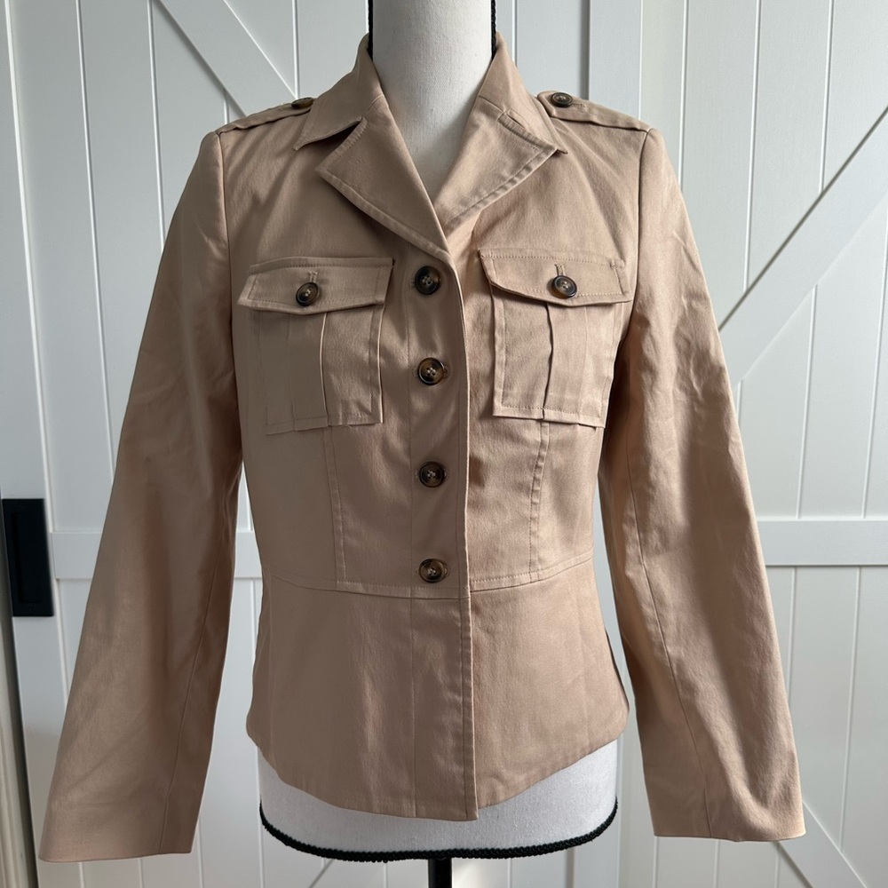 EUC Women's Apostrophe Tan Lightweight Jacket Blazer SZ 4 Petite